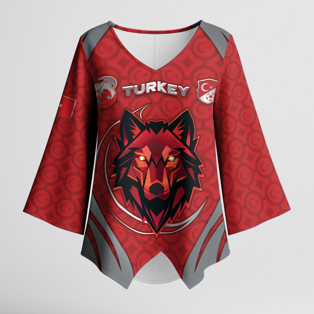 Custom Turkey Football Kimono Sleeve Blouse Asena Wolf Crest Unique Style