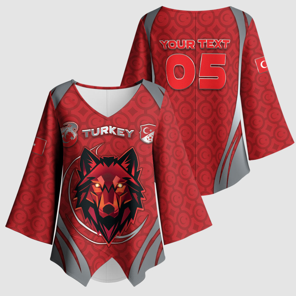 Custom Turkey Football Kimono Sleeve Blouse Asena Wolf Crest Unique Style