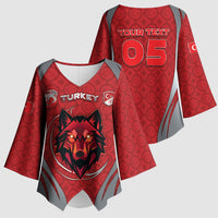 Custom Turkey Football Kimono Sleeve Blouse Asena Wolf Crest Unique Style