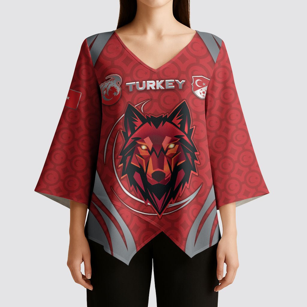 Custom Turkey Football Kimono Sleeve Blouse Asena Wolf Crest Unique Style