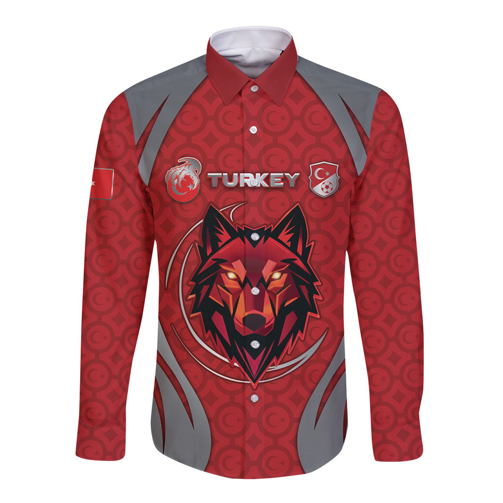 Custom Turkey Football Long Sleeve Button Shirt Asena Wolf Crest Unique Style