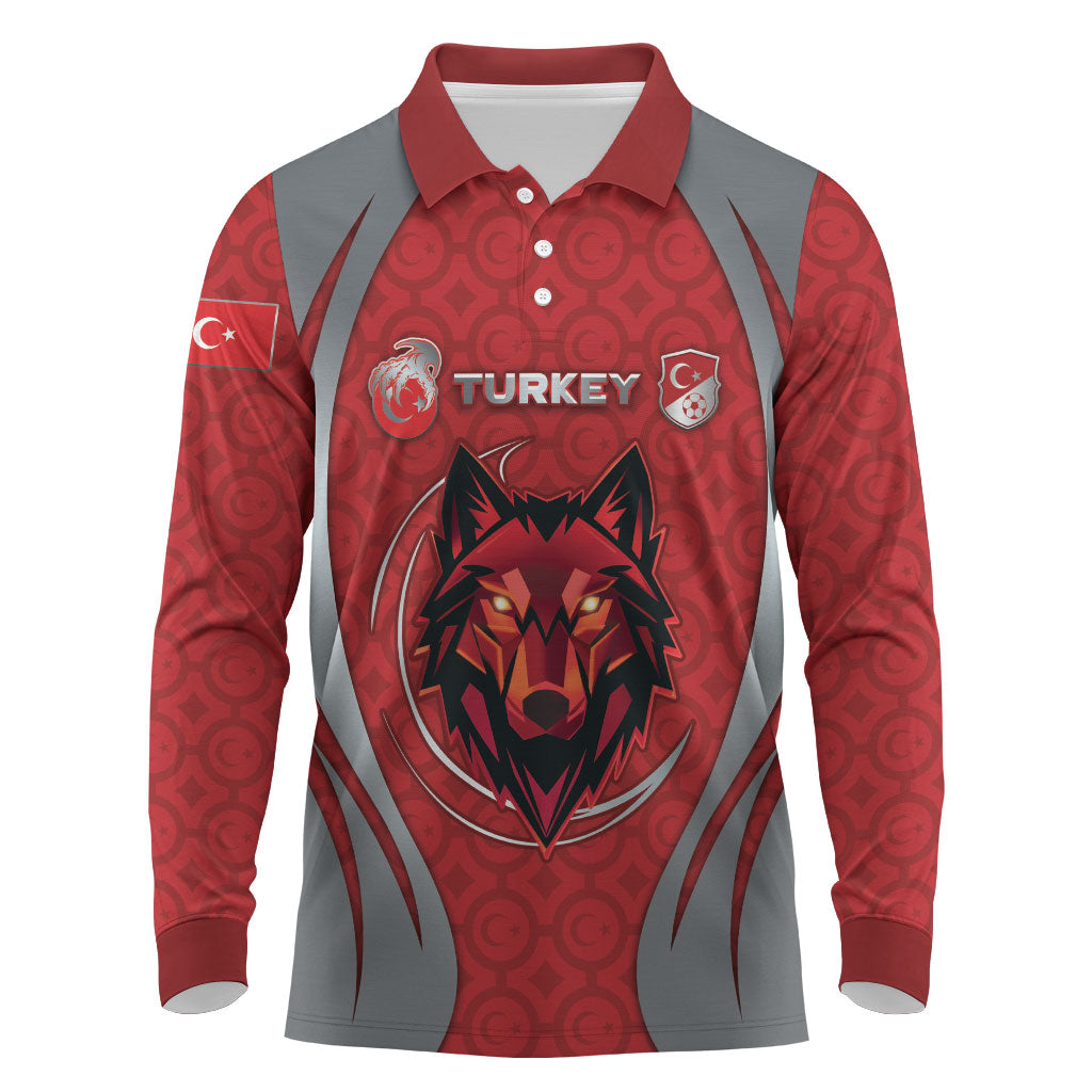 Custom Turkey Football Long Sleeve Polo Shirt Asena Wolf Crest Unique Style