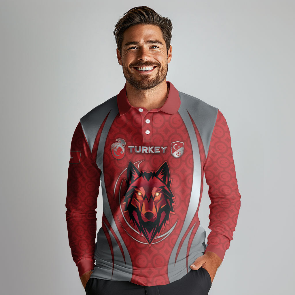 Custom Turkey Football Long Sleeve Polo Shirt Asena Wolf Crest Unique Style