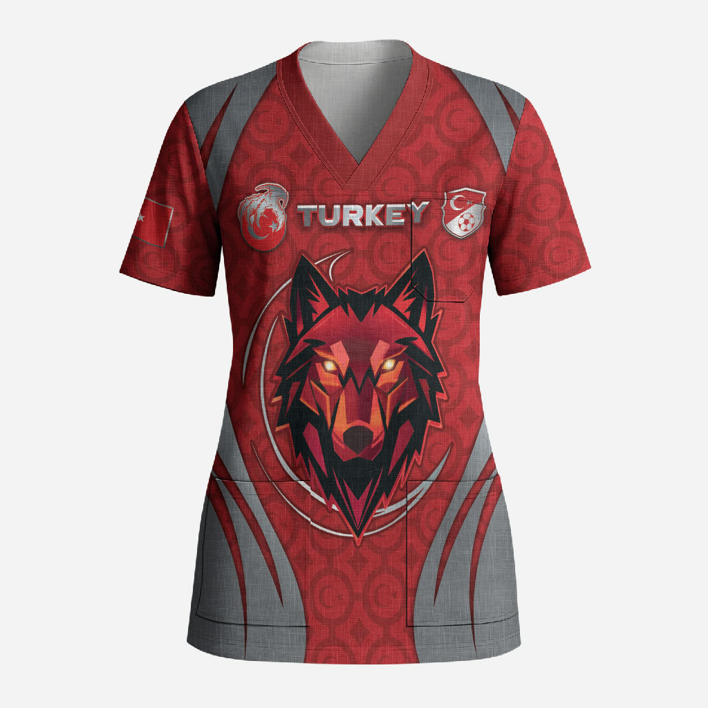 Custom Turkey Football Scrub Top Asena Wolf Crest Unique Style