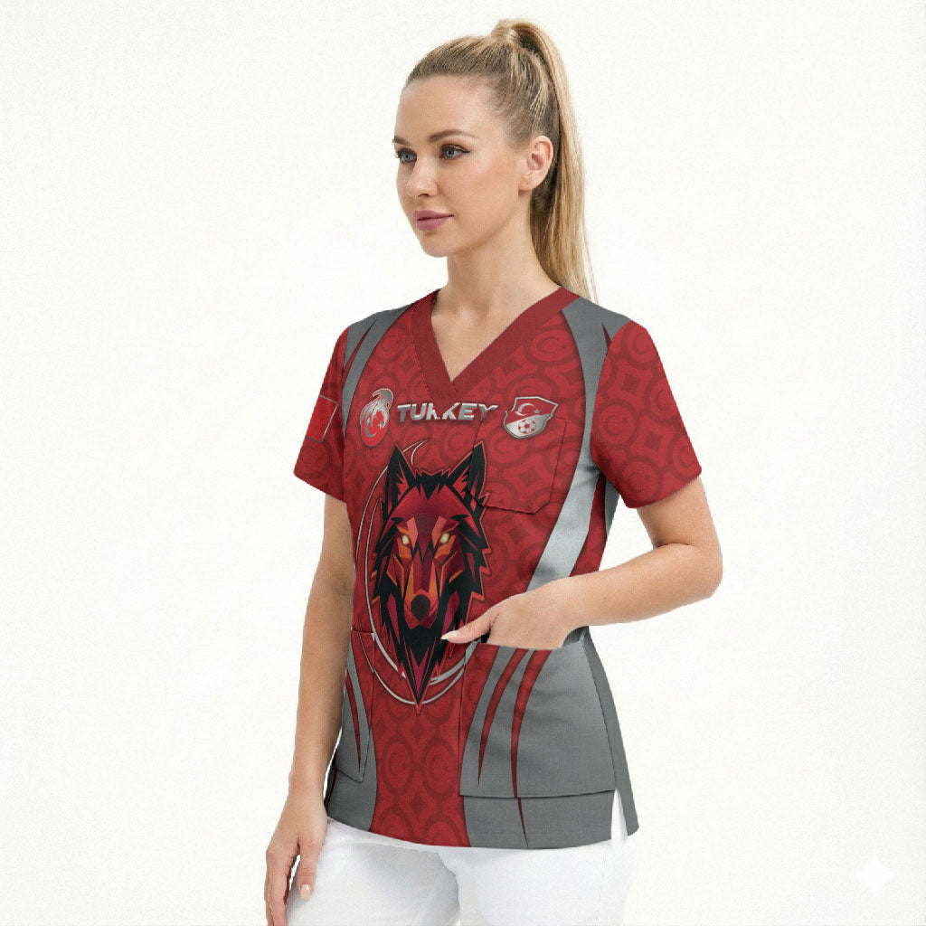 Custom Turkey Football Scrub Top Asena Wolf Crest Unique Style