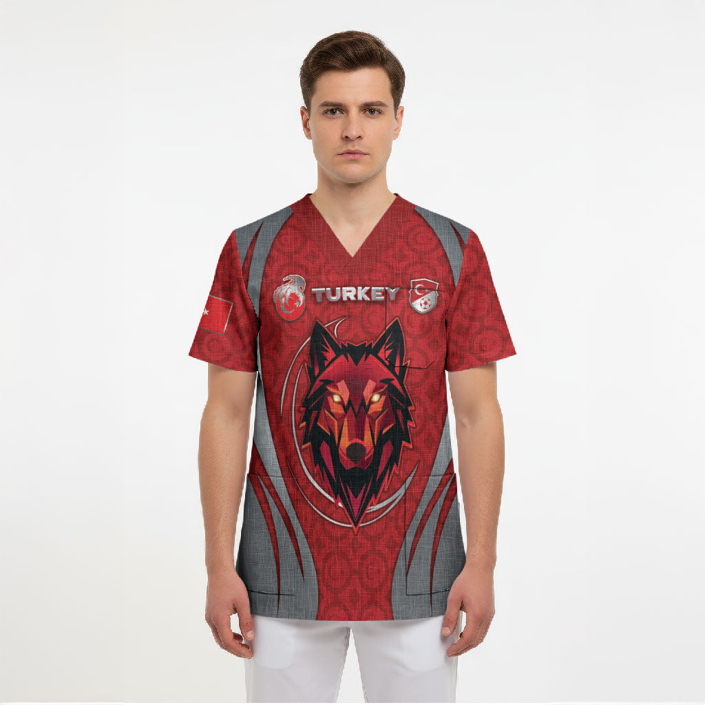 Custom Turkey Football Scrub Top Asena Wolf Crest Unique Style