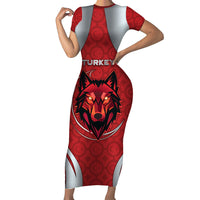 Custom Turkey Football Short Sleeve Bodycon Dress Asena Wolf Crest Unique Style