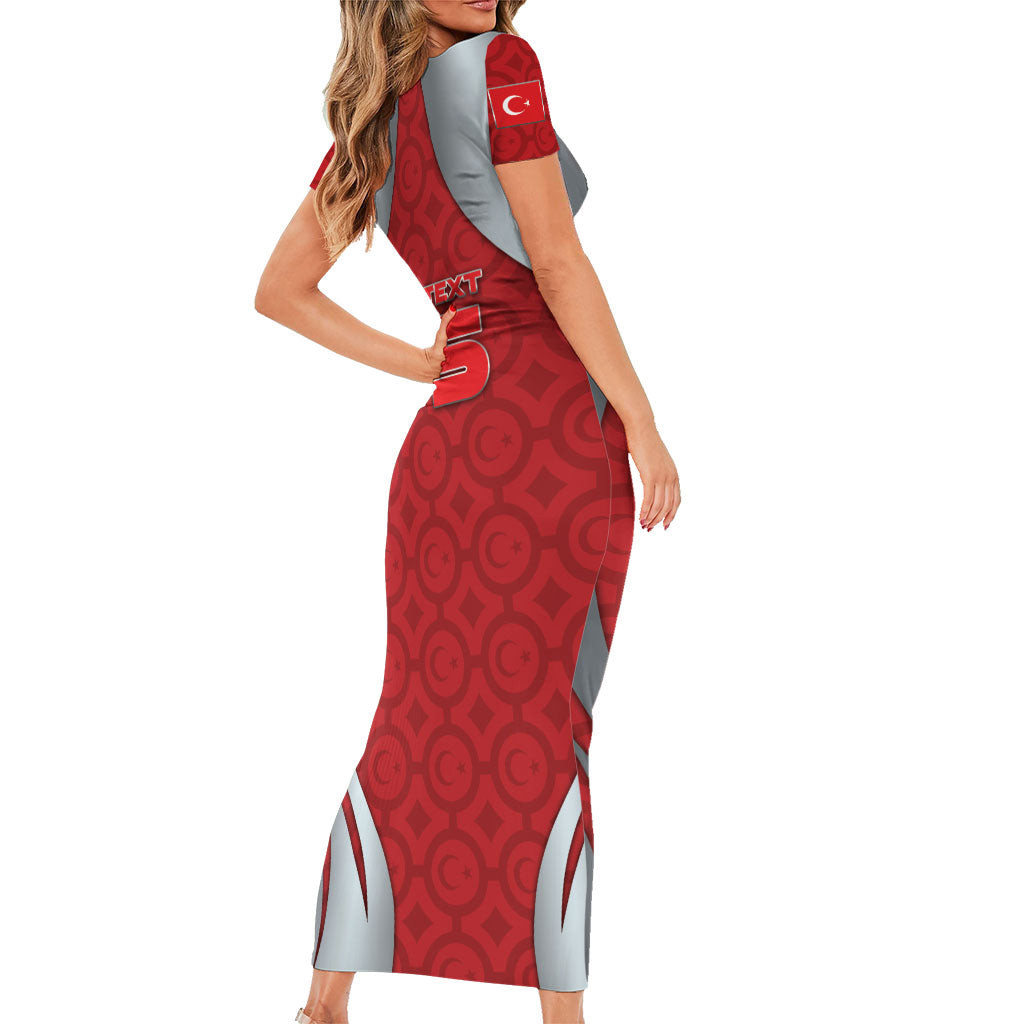Custom Turkey Football Short Sleeve Bodycon Dress Asena Wolf Crest Unique Style