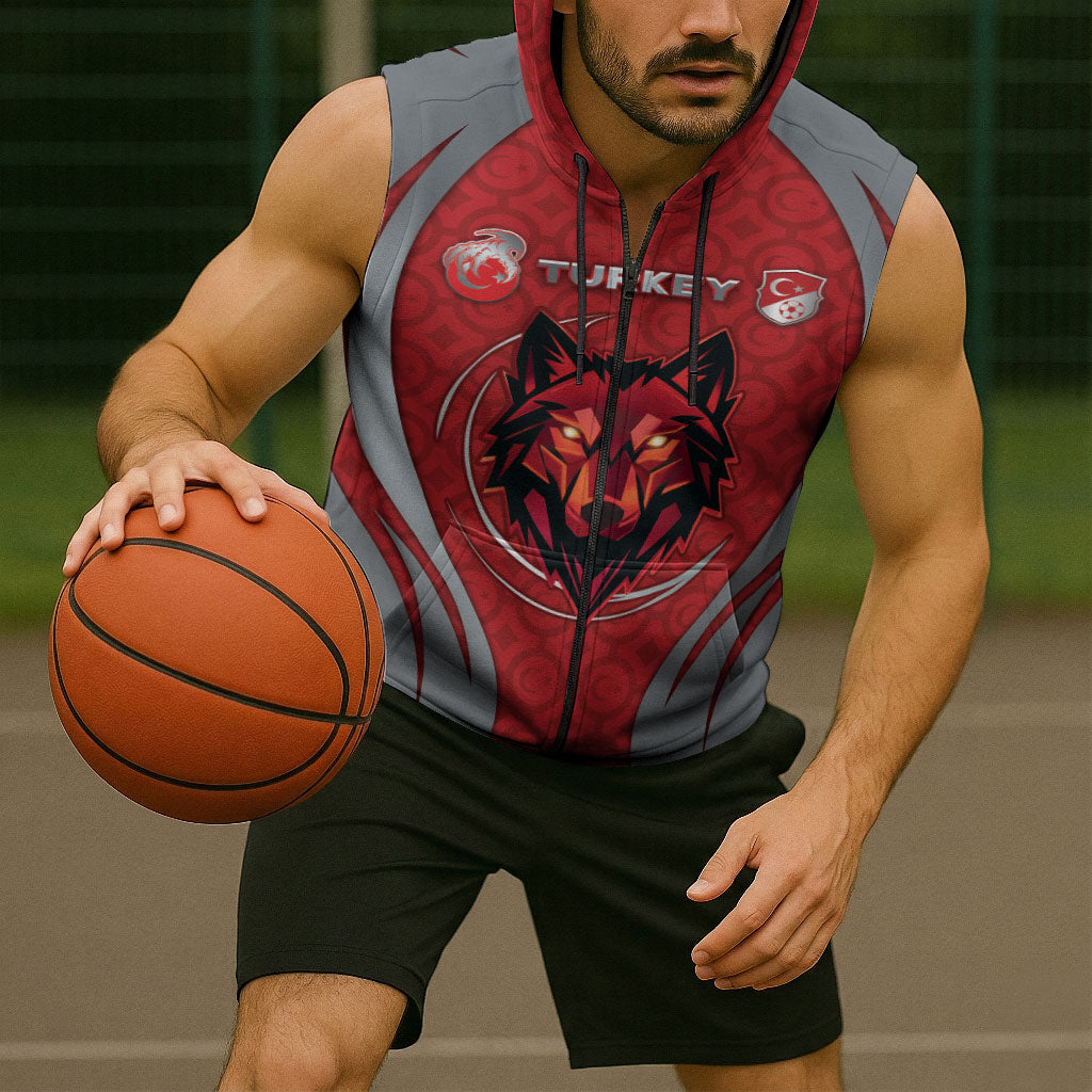 Custom Turkey Football Sleeveless Zip Hoodie Asena Wolf Crest Unique Style