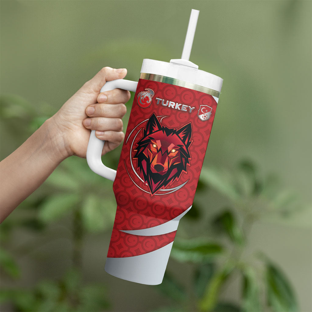 Custom Turkey Football Tumbler With Handle Asena Wolf Crest Unique Style