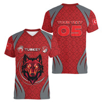 Custom Turkey Football Women V-Neck T-Shirt Asena Wolf Crest Unique Style