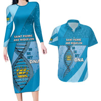 Saint Pierre And Miquelon Is In My DNA Couples Matching Long Sleeve Bodycon Dress and Hawaiian Shirt - Wonder Print Shop