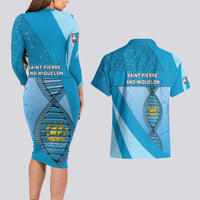 Saint Pierre And Miquelon Is In My DNA Couples Matching Long Sleeve Bodycon Dress and Hawaiian Shirt - Wonder Print Shop