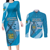 Saint Pierre And Miquelon Is In My DNA Couples Matching Long Sleeve Bodycon Dress and Long Sleeve Button Shirt - Wonder Print Shop