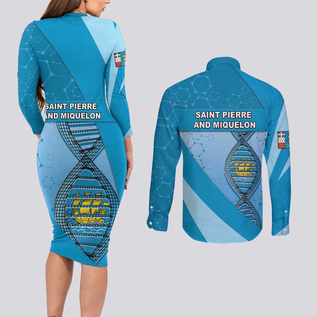 Saint Pierre And Miquelon Is In My DNA Couples Matching Long Sleeve Bodycon Dress and Long Sleeve Button Shirt - Wonder Print Shop