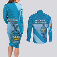 Saint Pierre And Miquelon Is In My DNA Couples Matching Long Sleeve Bodycon Dress and Long Sleeve Button Shirt - Wonder Print Shop