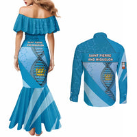 Saint Pierre And Miquelon Is In My DNA Couples Matching Mermaid Dress and Long Sleeve Button Shirt - Wonder Print Shop