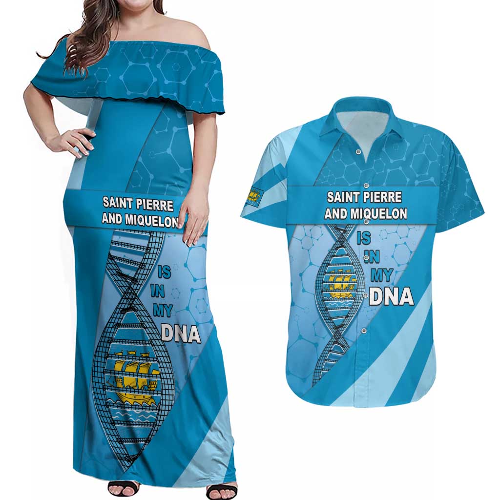 Saint Pierre And Miquelon Is In My DNA Couples Matching Off Shoulder Maxi Dress and Hawaiian Shirt - Wonder Print Shop