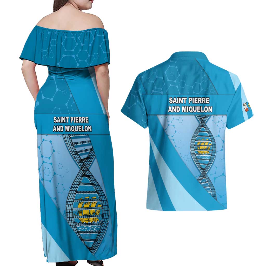Saint Pierre And Miquelon Is In My DNA Couples Matching Off Shoulder Maxi Dress and Hawaiian Shirt - Wonder Print Shop