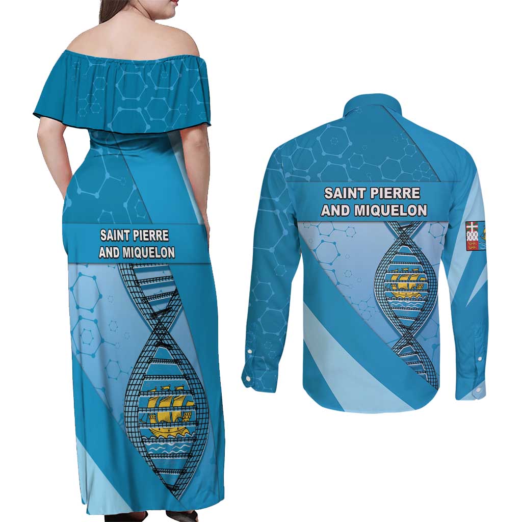 Saint Pierre And Miquelon Is In My DNA Couples Matching Off Shoulder Maxi Dress and Long Sleeve Button Shirt - Wonder Print Shop