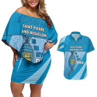 Saint Pierre And Miquelon Is In My DNA Couples Matching Off Shoulder Short Dress and Hawaiian Shirt - Wonder Print Shop