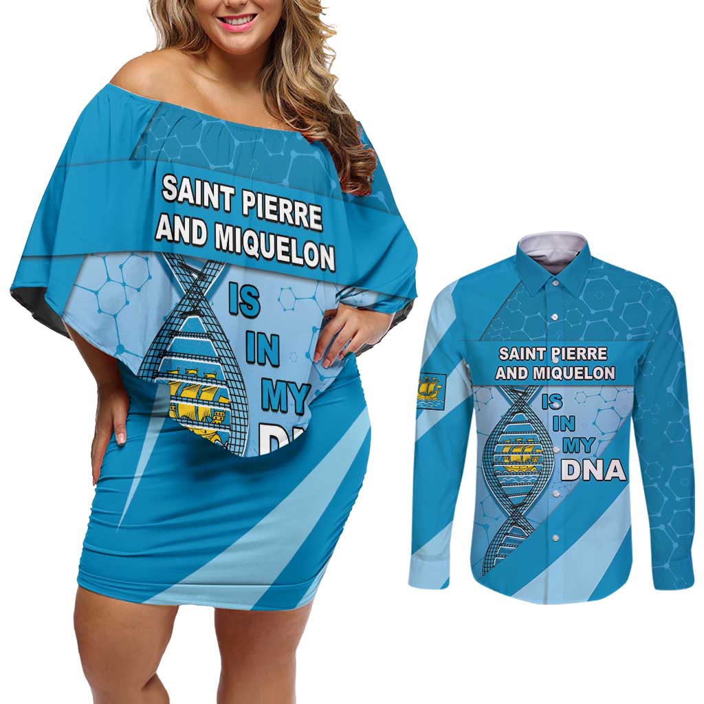 Saint Pierre And Miquelon Is In My DNA Couples Matching Off Shoulder Short Dress and Long Sleeve Button Shirt - Wonder Print Shop