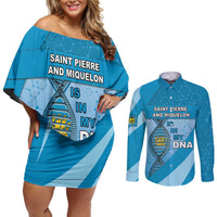 Saint Pierre And Miquelon Is In My DNA Couples Matching Off Shoulder Short Dress and Long Sleeve Button Shirt - Wonder Print Shop