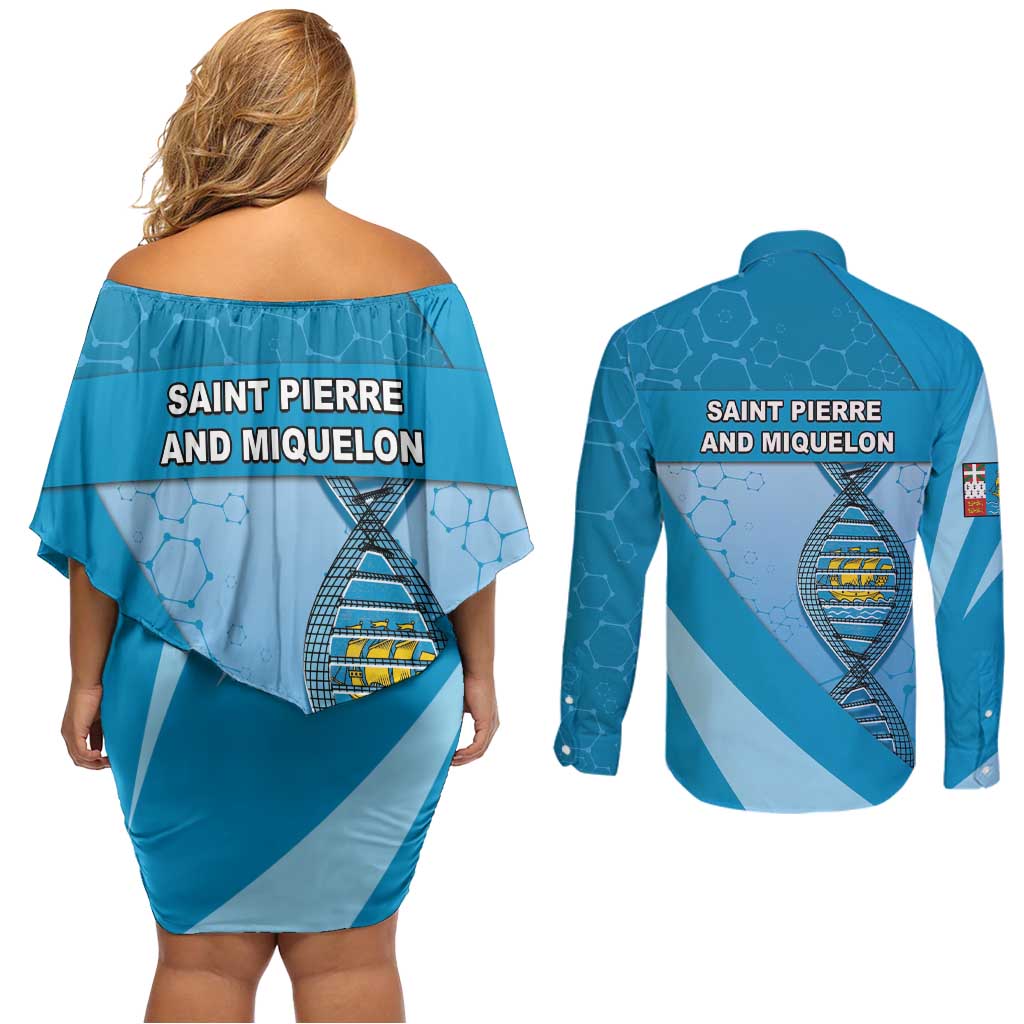 Saint Pierre And Miquelon Is In My DNA Couples Matching Off Shoulder Short Dress and Long Sleeve Button Shirt - Wonder Print Shop