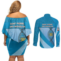 Saint Pierre And Miquelon Is In My DNA Couples Matching Off Shoulder Short Dress and Long Sleeve Button Shirt - Wonder Print Shop