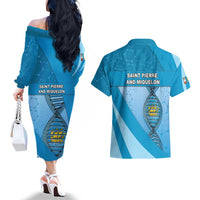Saint Pierre And Miquelon Is In My DNA Couples Matching Off The Shoulder Long Sleeve Dress and Hawaiian Shirt - Wonder Print Shop