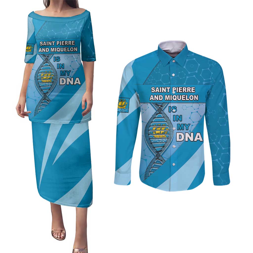 Saint Pierre And Miquelon Is In My DNA Couples Matching Puletasi and Long Sleeve Button Shirt - Wonder Print Shop