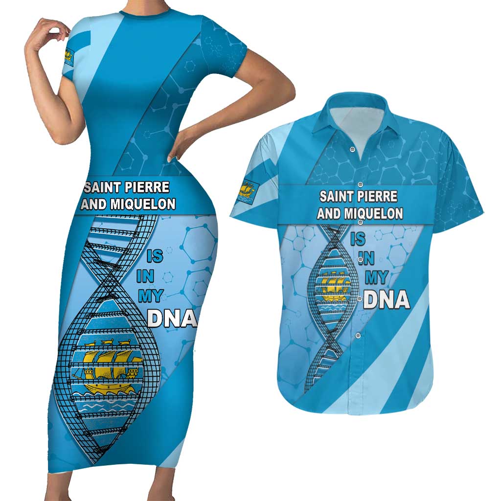 Saint Pierre And Miquelon Is In My DNA Couples Matching Short Sleeve Bodycon Dress and Hawaiian Shirt - Wonder Print Shop