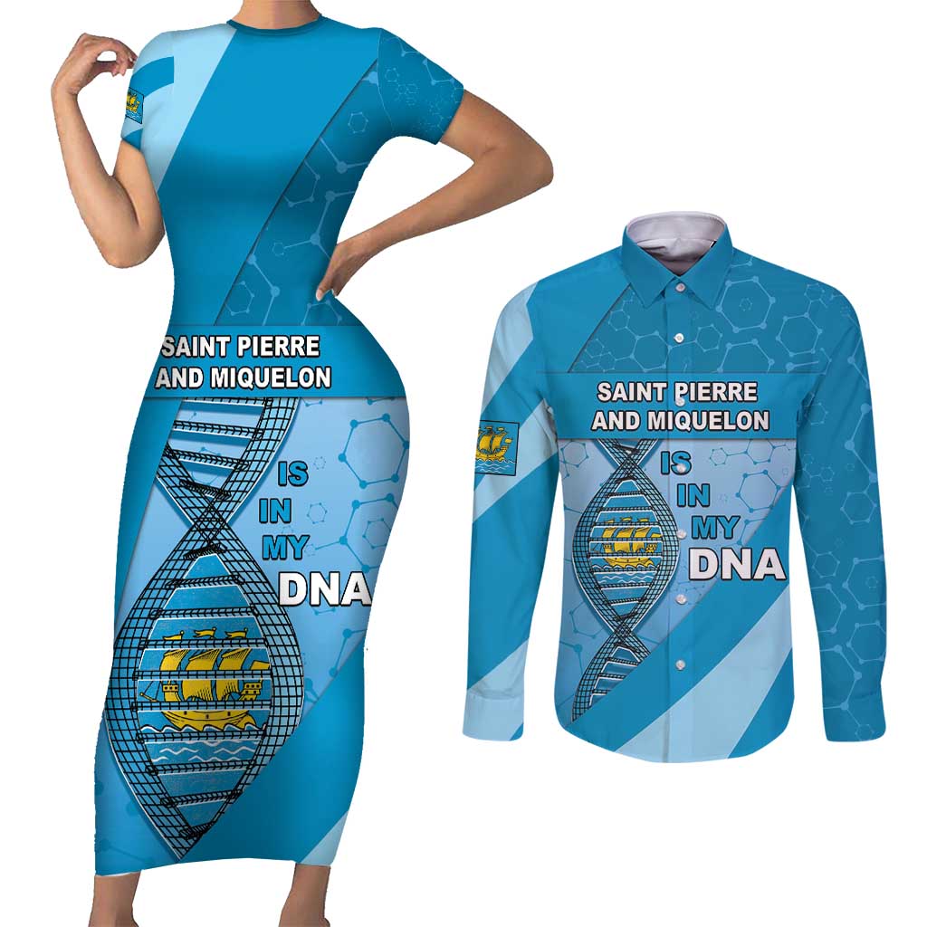 Saint Pierre And Miquelon Is In My DNA Couples Matching Short Sleeve Bodycon Dress and Long Sleeve Button Shirt - Wonder Print Shop