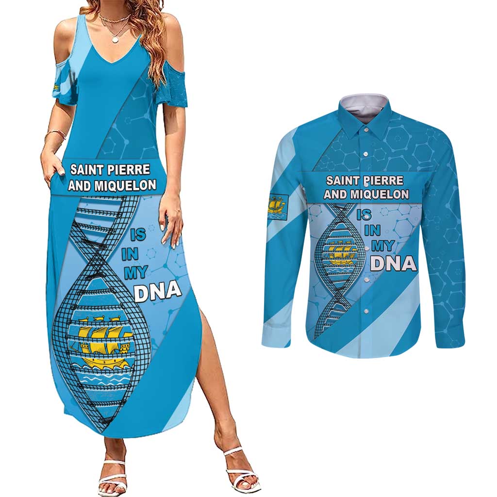 Saint Pierre And Miquelon Is In My DNA Couples Matching Summer Maxi Dress and Long Sleeve Button Shirt - Wonder Print Shop