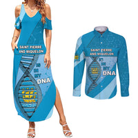 Saint Pierre And Miquelon Is In My DNA Couples Matching Summer Maxi Dress and Long Sleeve Button Shirt - Wonder Print Shop