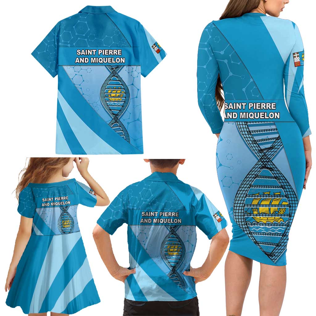 Saint Pierre And Miquelon Is In My DNA Family Matching Long Sleeve Bodycon Dress and Hawaiian Shirt - Wonder Print Shop
