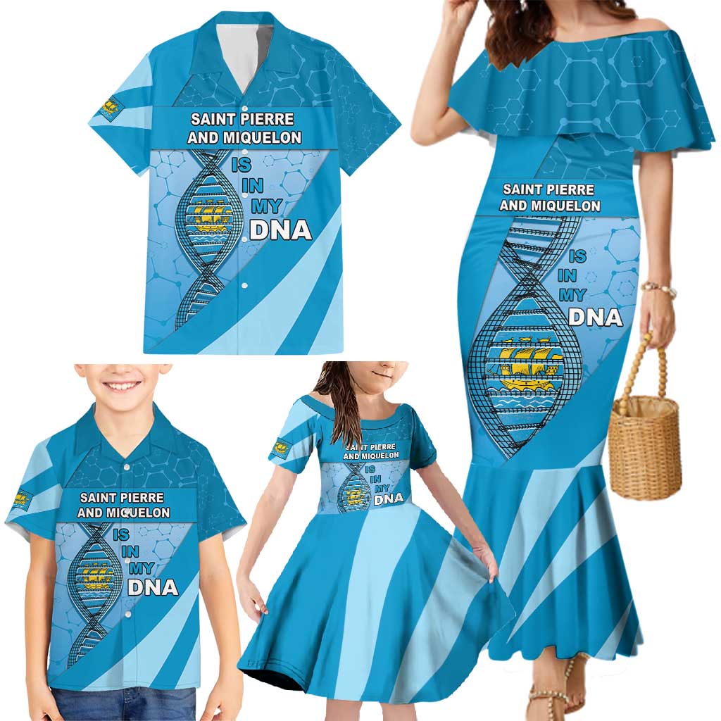 Saint Pierre And Miquelon Is In My DNA Family Matching Mermaid Dress and Hawaiian Shirt - Wonder Print Shop
