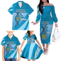 Saint Pierre And Miquelon Is In My DNA Family Matching Off The Shoulder Long Sleeve Dress and Hawaiian Shirt - Wonder Print Shop