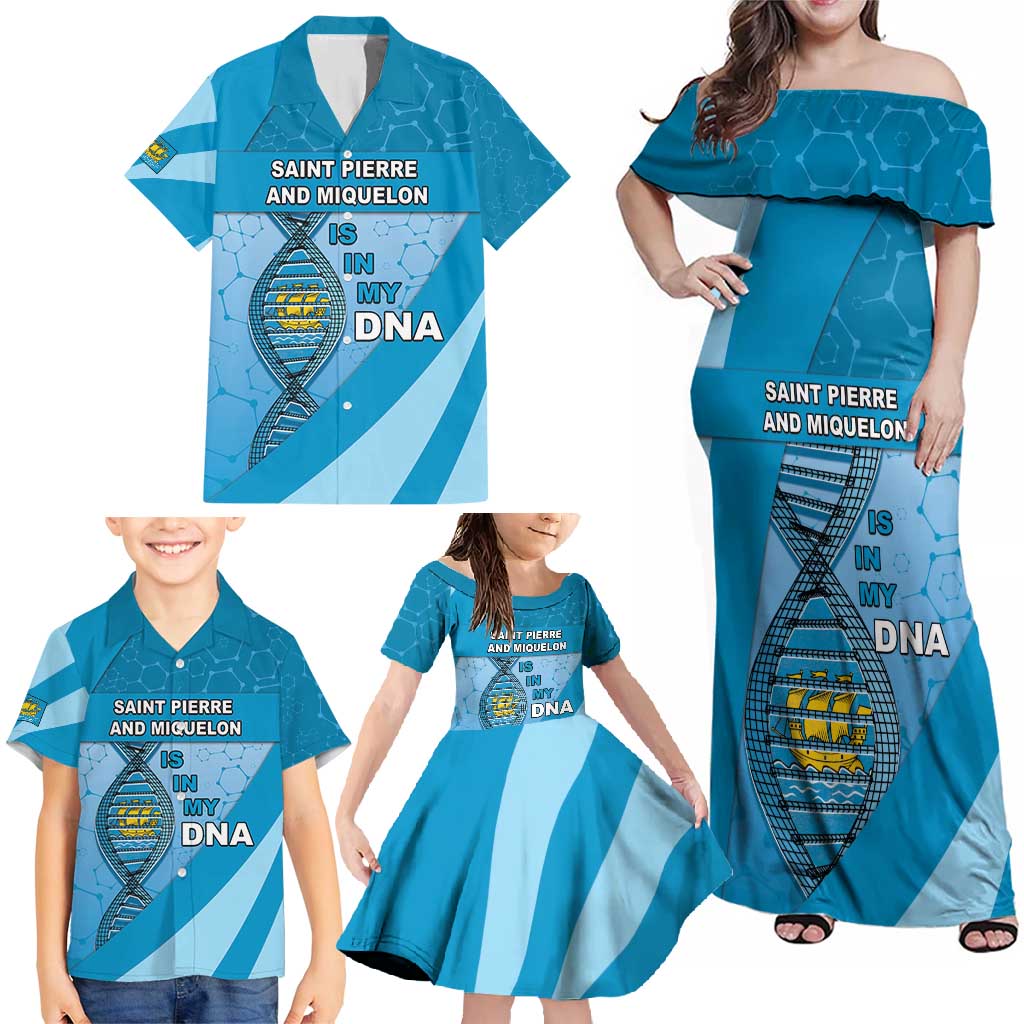 Saint Pierre And Miquelon Is In My DNA Family Matching Off Shoulder Maxi Dress and Hawaiian Shirt - Wonder Print Shop