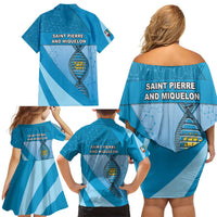 Saint Pierre And Miquelon Is In My DNA Family Matching Off Shoulder Short Dress and Hawaiian Shirt - Wonder Print Shop