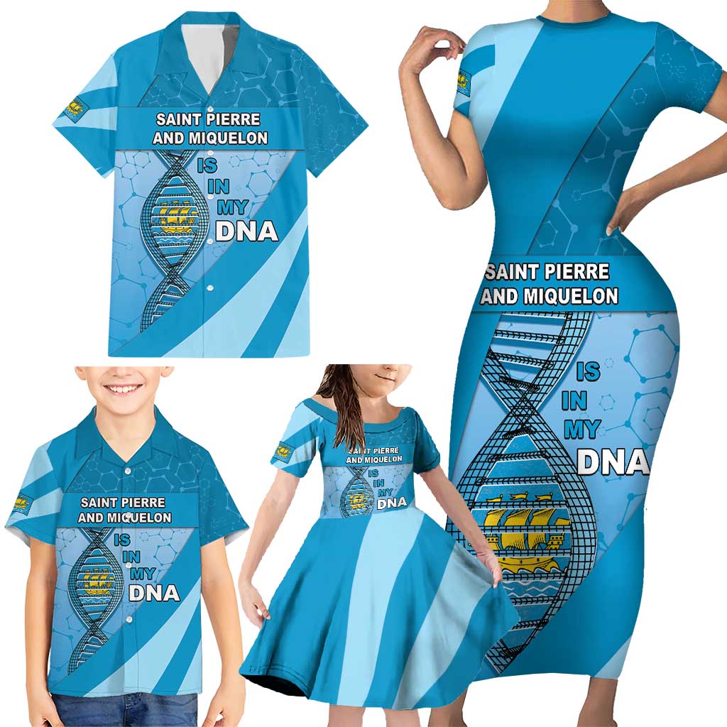 Saint Pierre And Miquelon Is In My DNA Family Matching Short Sleeve Bodycon Dress and Hawaiian Shirt - Wonder Print Shop