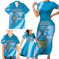 Saint Pierre And Miquelon Is In My DNA Family Matching Short Sleeve Bodycon Dress and Hawaiian Shirt - Wonder Print Shop