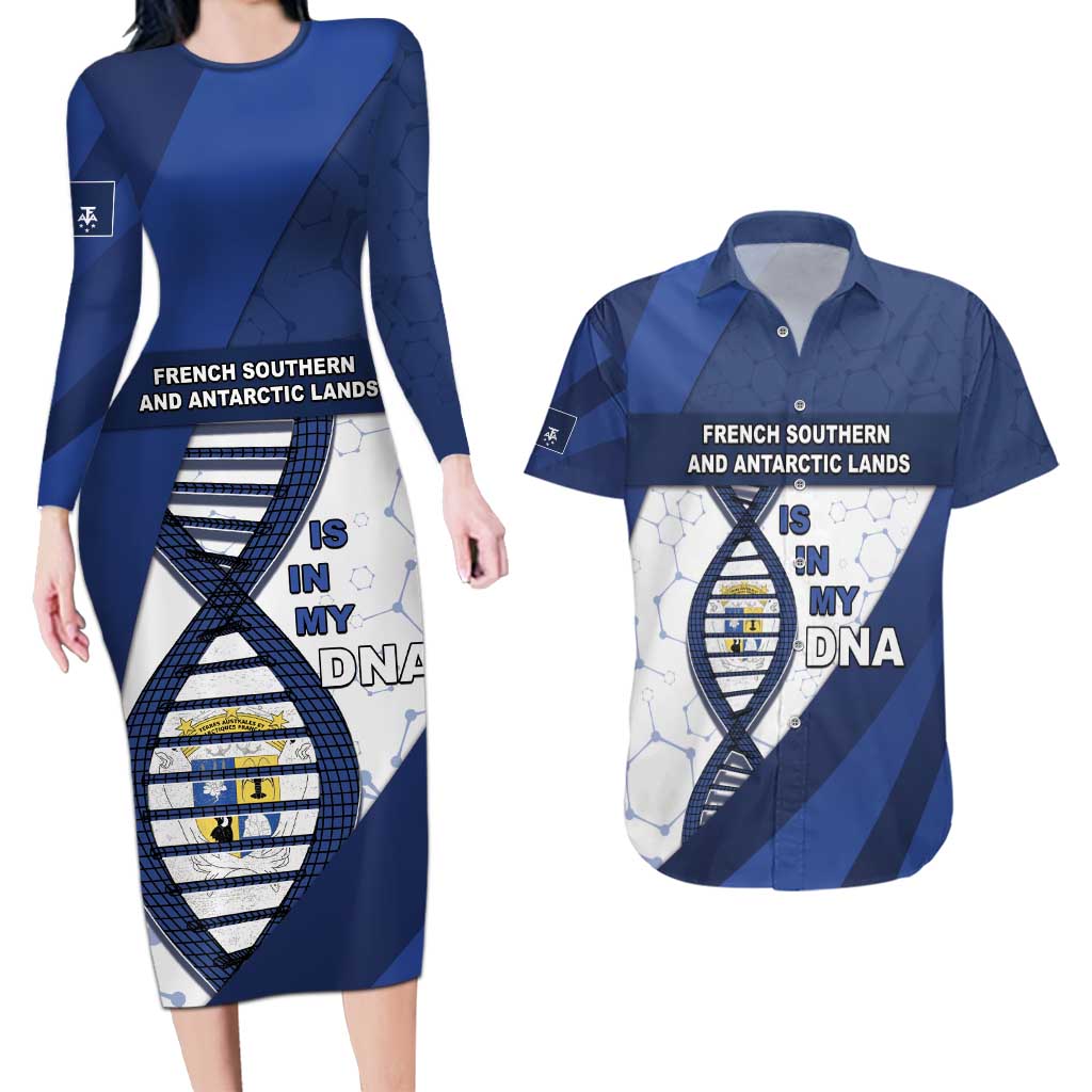 French Southern And Antarctic Lands Is In My DNA Couples Matching Long Sleeve Bodycon Dress and Hawaiian Shirt - Wonder Print Shop