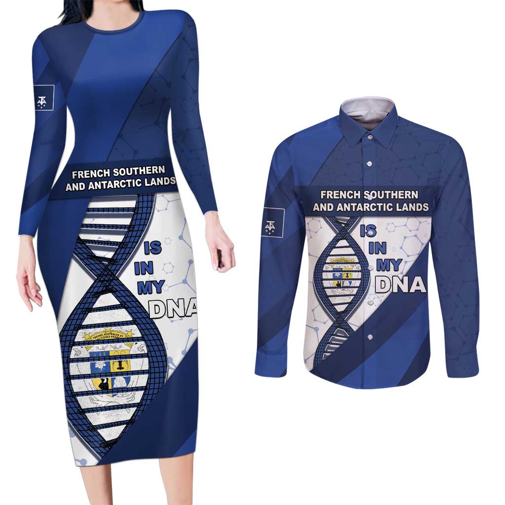 French Southern And Antarctic Lands Is In My DNA Couples Matching Long Sleeve Bodycon Dress and Long Sleeve Button Shirt - Wonder Print Shop