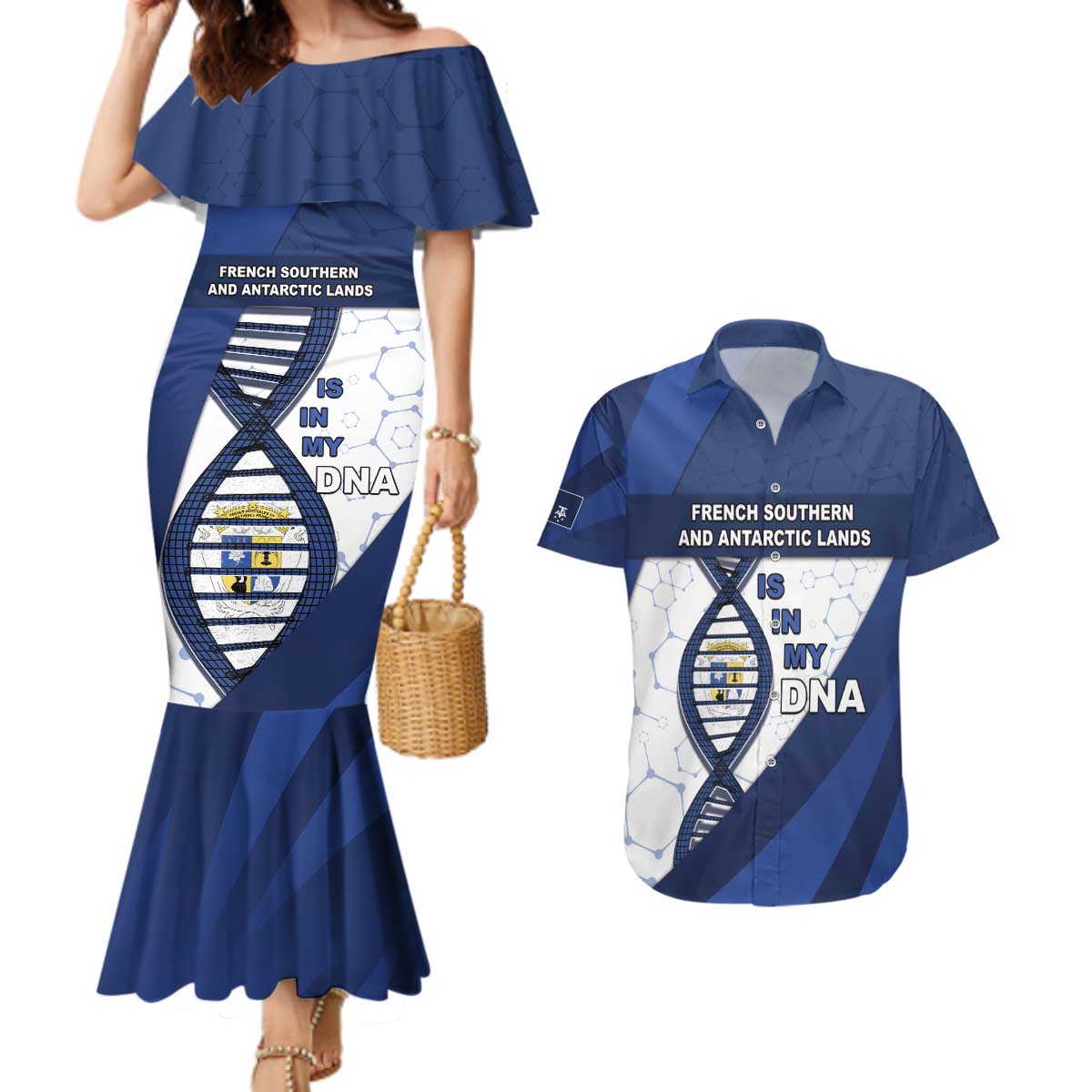 French Southern And Antarctic Lands Is In My DNA Couples Matching Mermaid Dress and Hawaiian Shirt - Wonder Print Shop