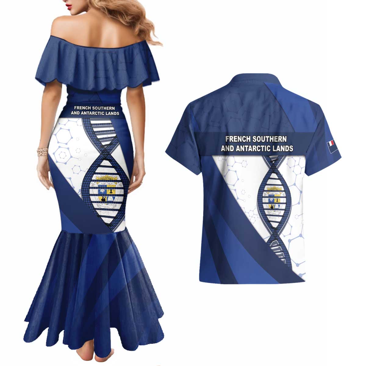 French Southern And Antarctic Lands Is In My DNA Couples Matching Mermaid Dress and Hawaiian Shirt - Wonder Print Shop