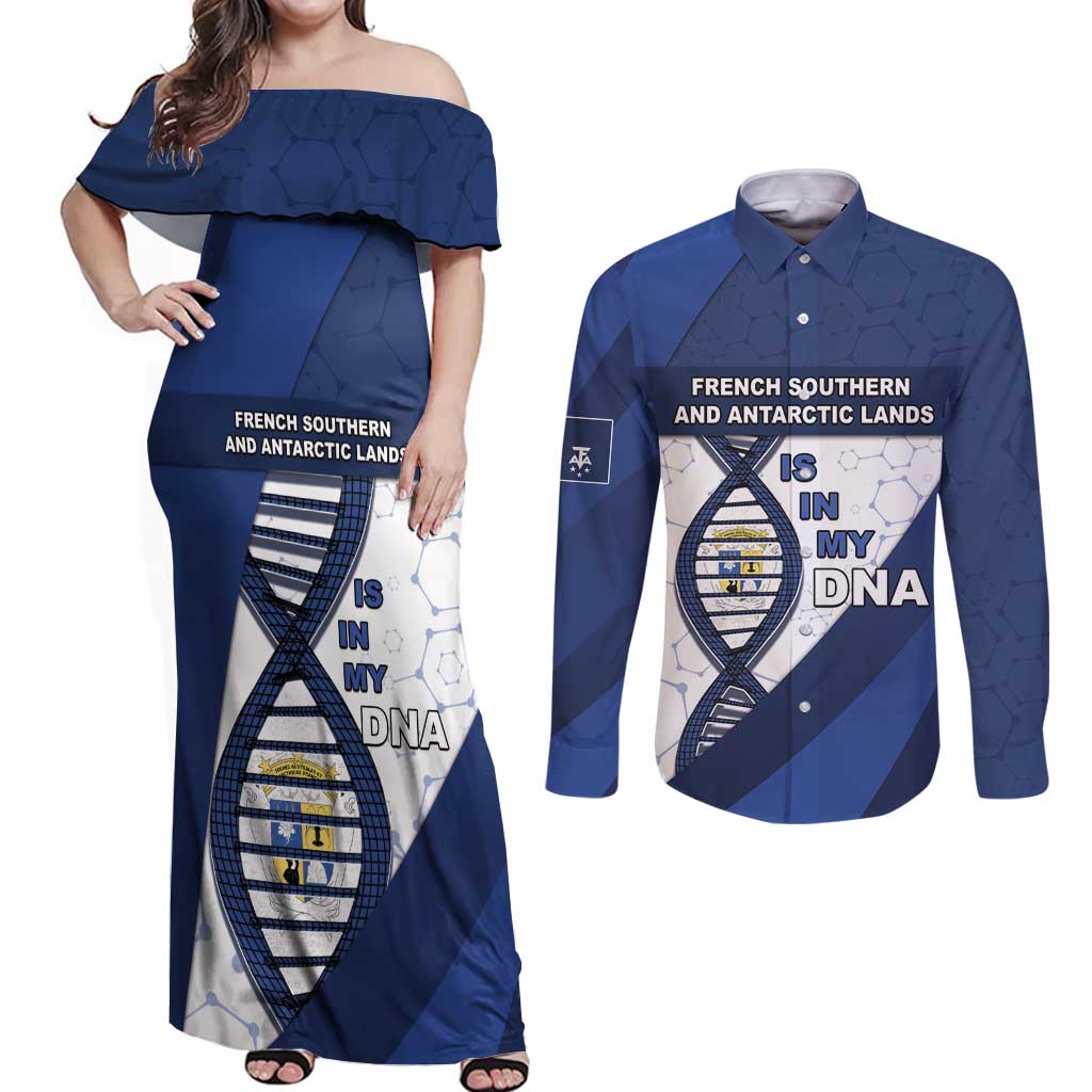 French Southern And Antarctic Lands Is In My DNA Couples Matching Off Shoulder Maxi Dress and Long Sleeve Button Shirt - Wonder Print Shop
