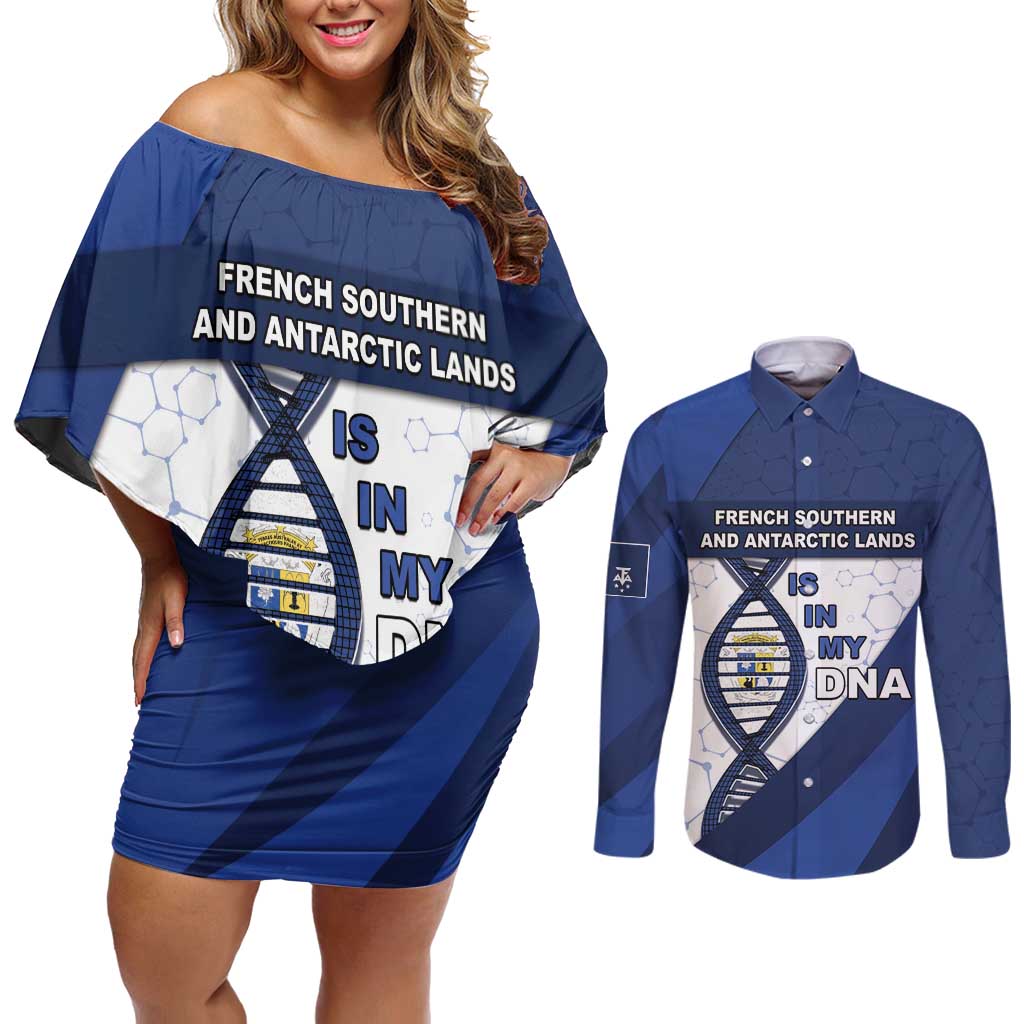 French Southern And Antarctic Lands Is In My DNA Couples Matching Off Shoulder Short Dress and Long Sleeve Button Shirt - Wonder Print Shop