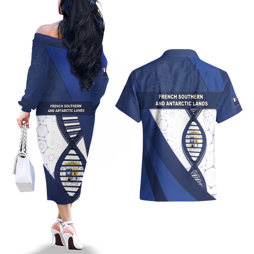 French Southern And Antarctic Lands Is In My DNA Couples Matching Off The Shoulder Long Sleeve Dress and Hawaiian Shirt - Wonder Print Shop