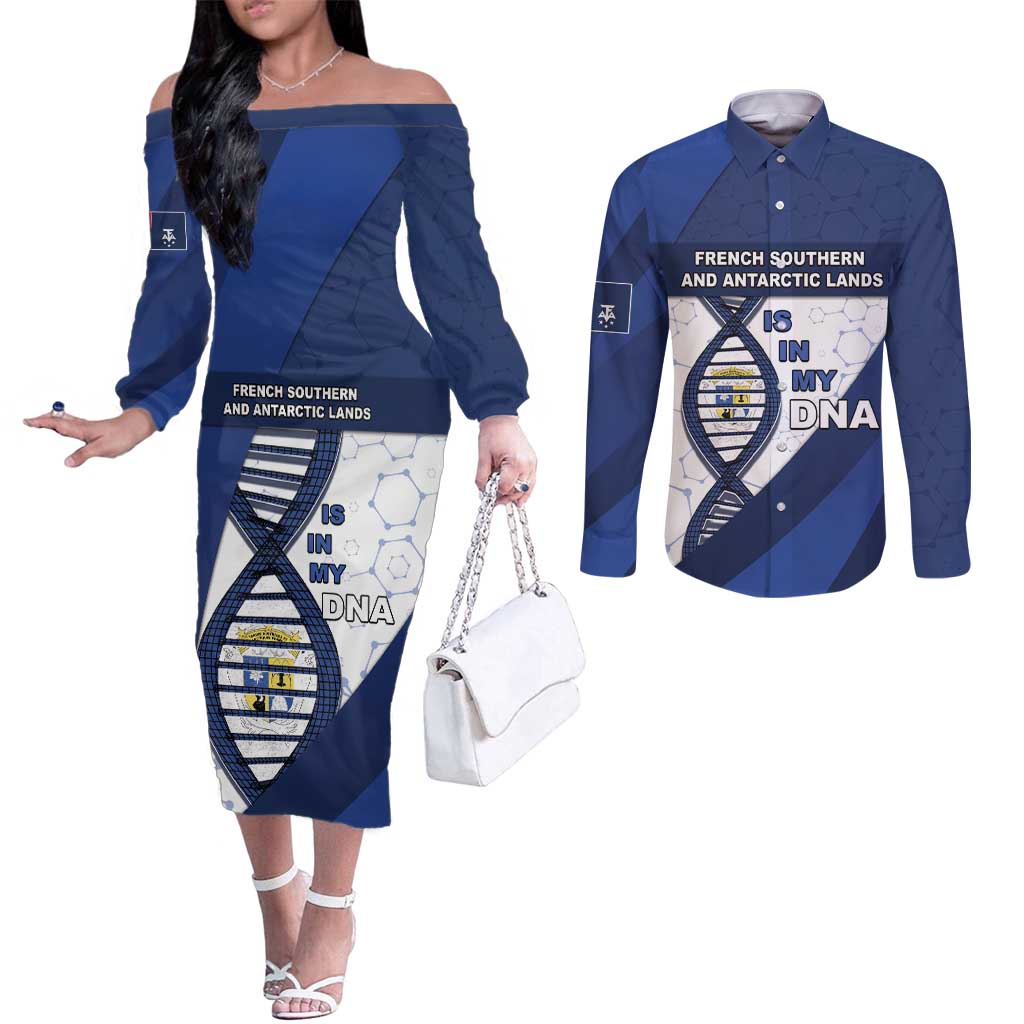 French Southern And Antarctic Lands Is In My DNA Couples Matching Off The Shoulder Long Sleeve Dress and Long Sleeve Button Shirt - Wonder Print Shop